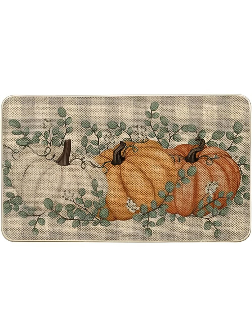 Orange Buffalo Plaid Pumpkin Eucalyptus Doormat, Autumn Home Decor Switch Rug